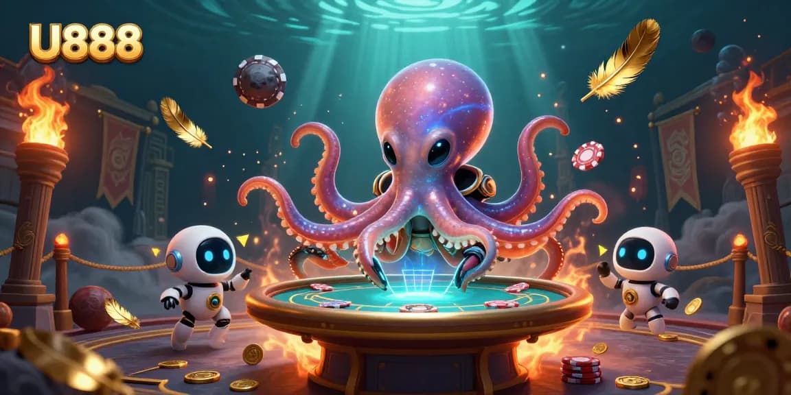 Experience thrilling poker action with U888 in a vibrant alien casino scene!