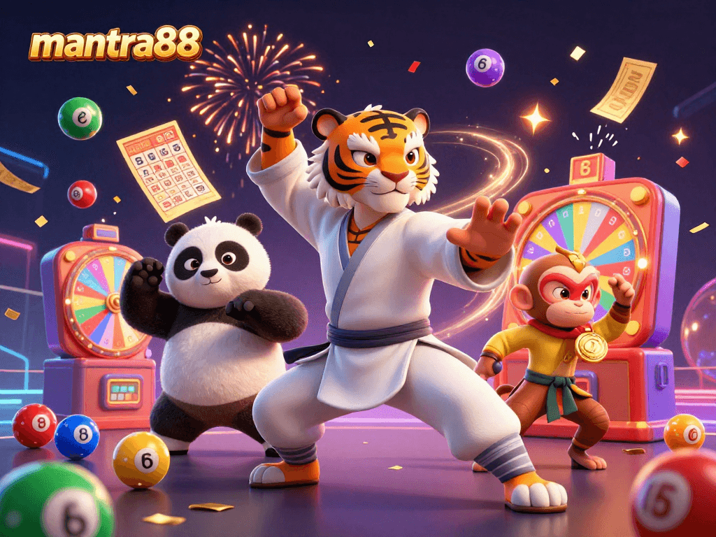 Experience winning excitement with mantra88's animated 3D casino illustration of luck and fun.