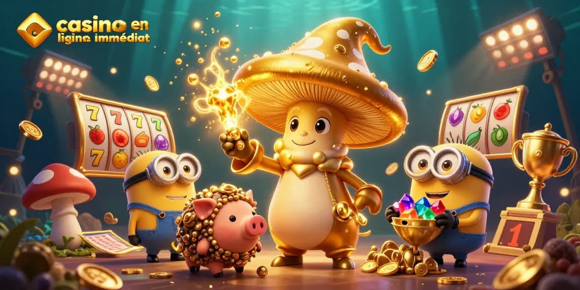 Découvrez une illustration 3D captivante célébrant le casino en ligne retrait immédiat avec des personnages fascinants et des éléments dynamiques.