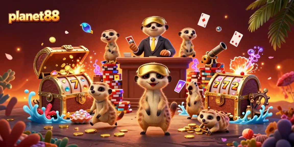planet88 offers engaging slots at a colorful meerkat casino, showcasing vibrant game elements and festive atmosphere.