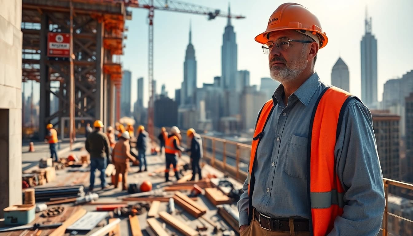 New York General Contractor supervising an active construction site, ensuring a professional approach to building.
