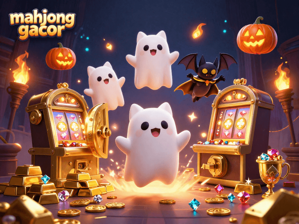 Spin and win with mahjong gacor strategies in this vibrant haunted casino illustration.