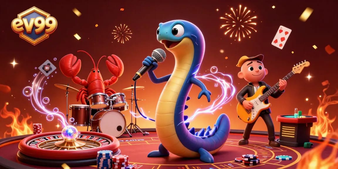Experience thrilling live casino action with ev99, electric eel DJ performs amidst vibrant games.