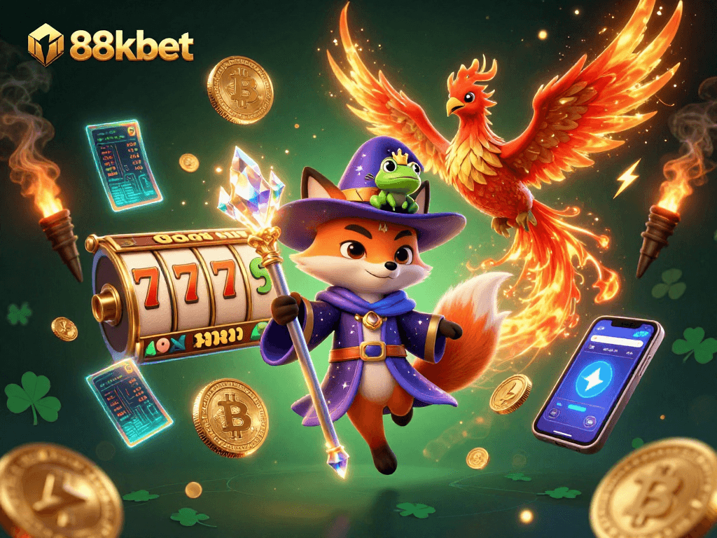 Engage in thrilling adventures with 88kbet as a mystical wizard fox conjures slot jackpots and crypto treasures.