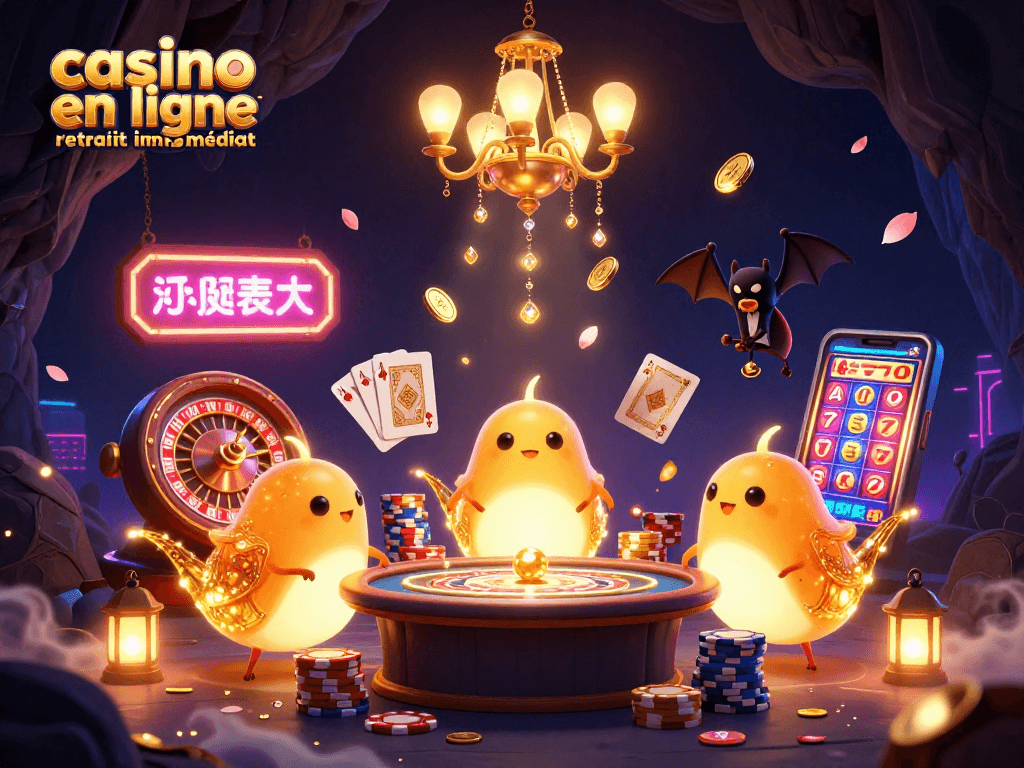 Vivez l'expérience captivante du casino en ligne avec retrait immédiat, illuminée par des vers luisants et un croupier chauve-souris.