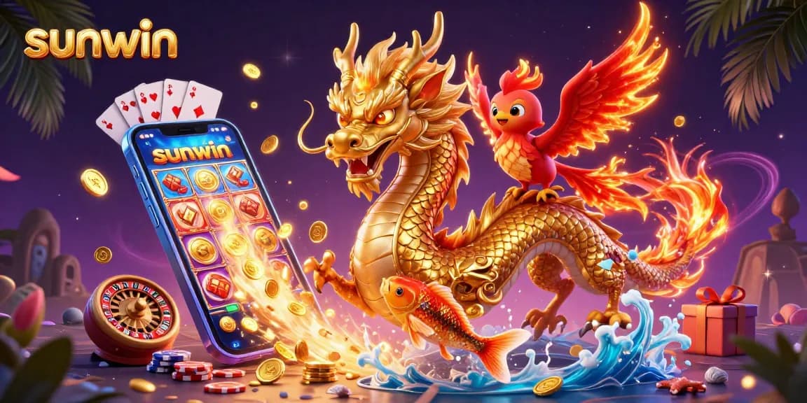 Engage in exciting gameplay at sunwin with a fierce dragon and phoenix amidst vibrant casino elements.
