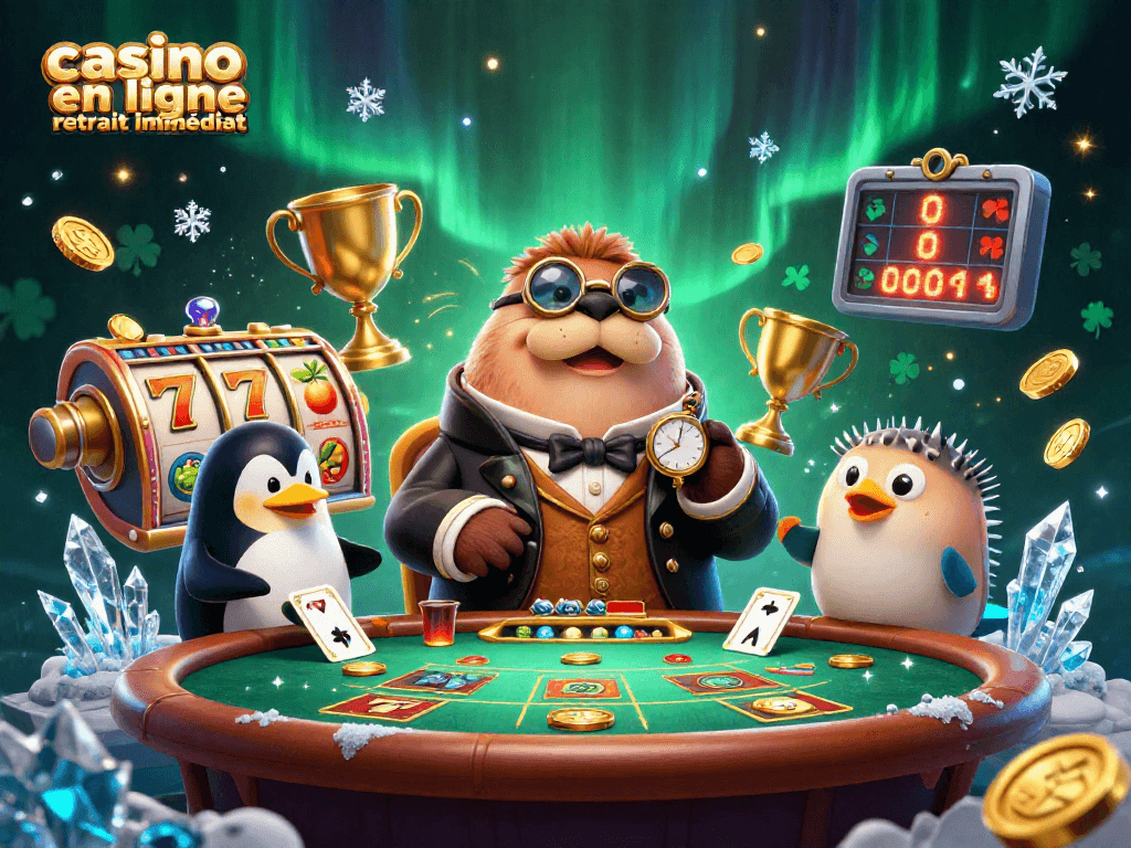 Jouer au casino en ligne retrait immédiat avec des machines à sous, entre un morse aristocratique et un dealer pingouin.