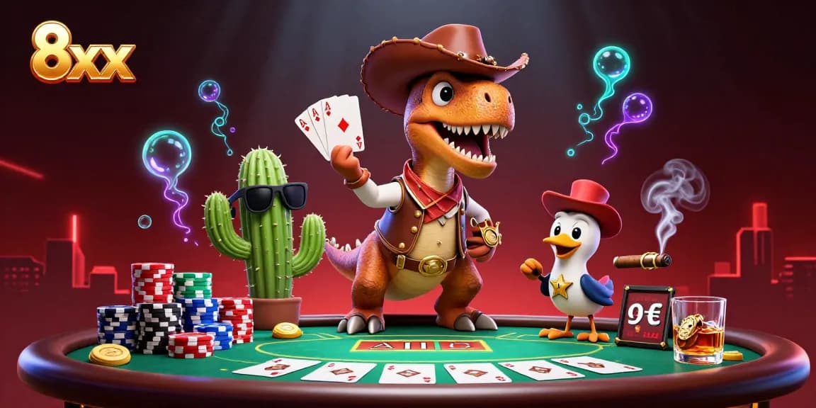 Experience thrilling poker action with 8xx featuring whimsical characters and vibrant gaming elements.