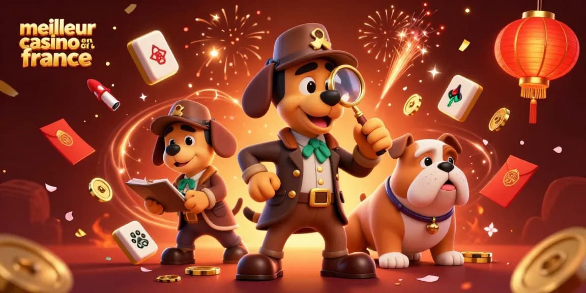 Découvrez le meilleur casino en ligne France avec une illustration festive de détective en train d'explorer.