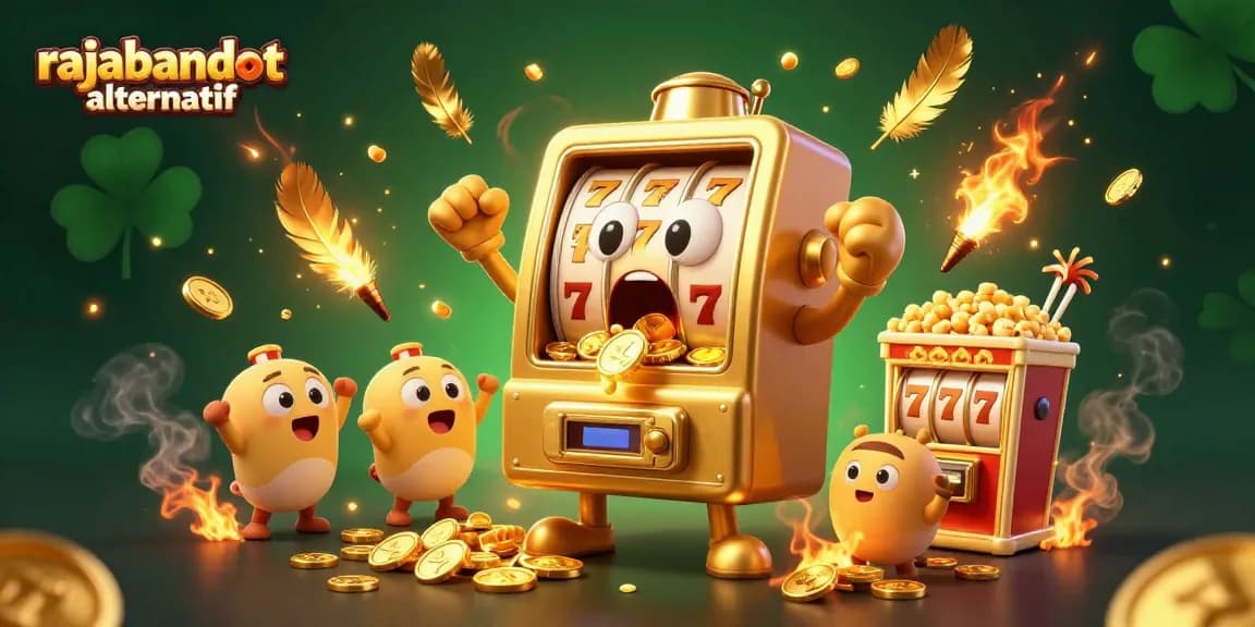 Experience rajabandot alternatif as a golden slot machine hits a jackpot surrounded by excitement.