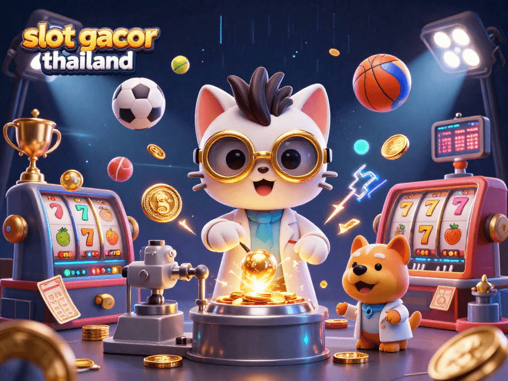 Experience the thrill of slot gacor thailand with a mad scientist cat and eco-friendly casino elements.