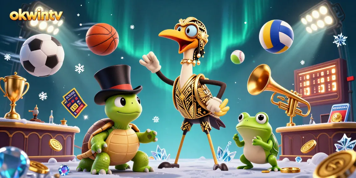 Experience thrilling bets with okwintv at a speakeasy, 3D scene with dynamic sports elements.