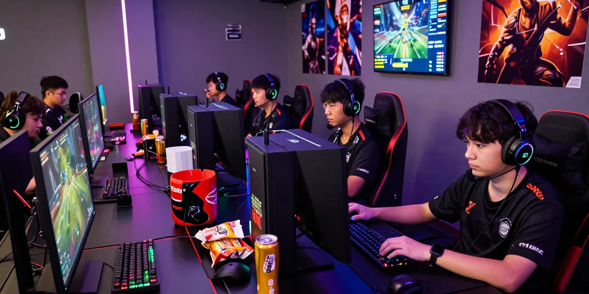 Gamers competing in a jacktoto tournament with vibrant RGB lighting and high-end gear in a modern gaming lounge.