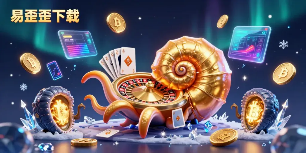 Experience thrilling gaming with 易歪歪下载 in a vibrant, dynamic casino scene featuring a nautilus roulette wheel.
