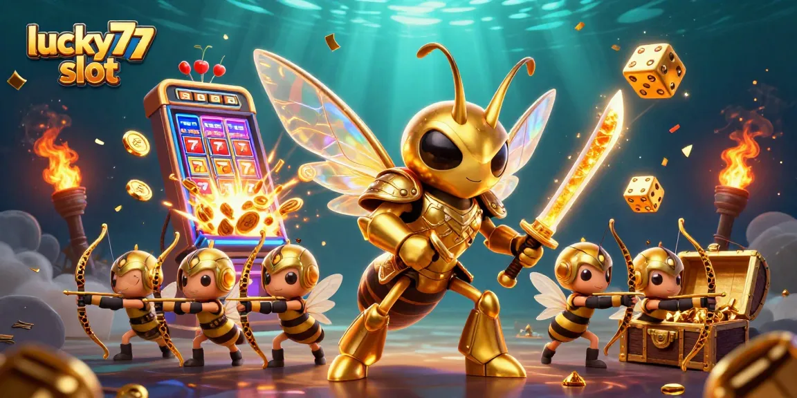 Engage in thrilling gameplay with lucky77 slot's vibrant casino scene showcasing colorful symbols and characters.