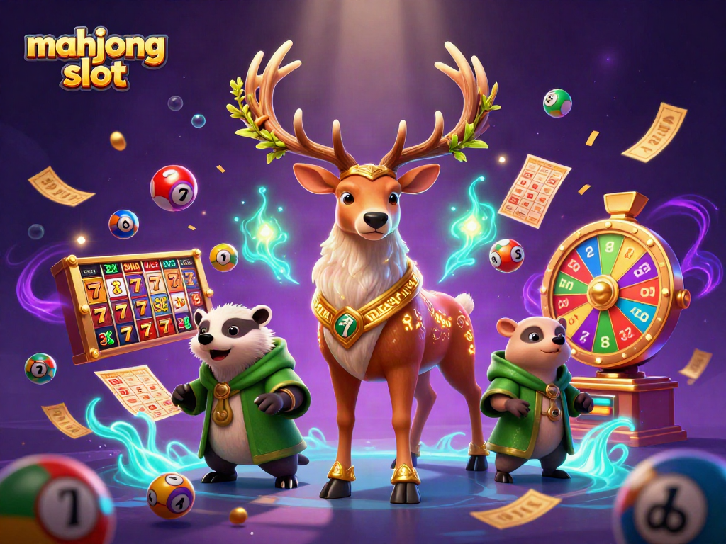 Engage with the mahjong slot experience in a vibrant, magical 3D casino scene.
