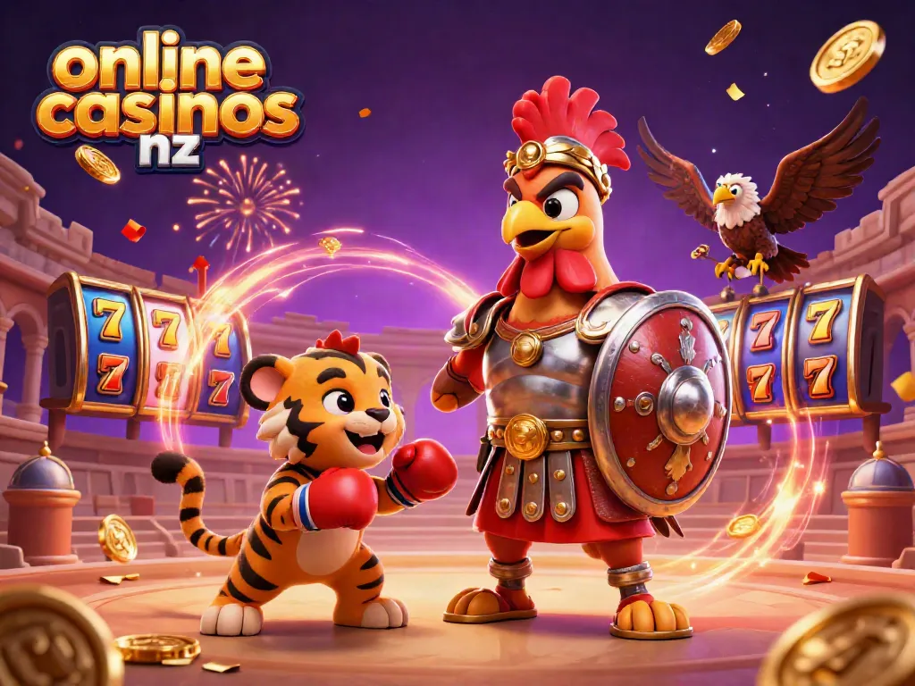 Experience the excitement of online casinos nz with this dynamic 3D illustration featuring colorful slot reels and lucky symbols.