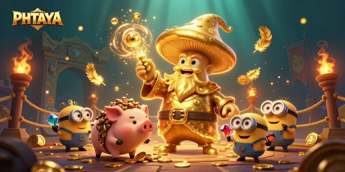 PHTAYA delivers golden jackpot magic with whimsical characters in this animated casino scene.
