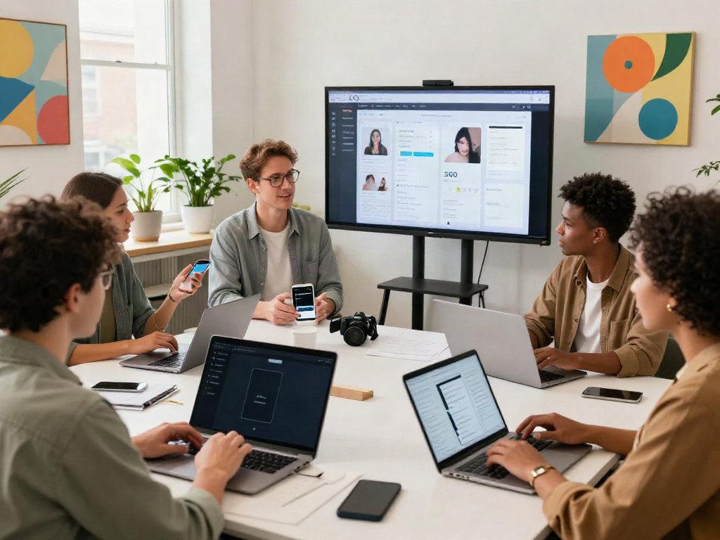 Engaging group discussion about Alternatives to QOVES in a modern workspace.