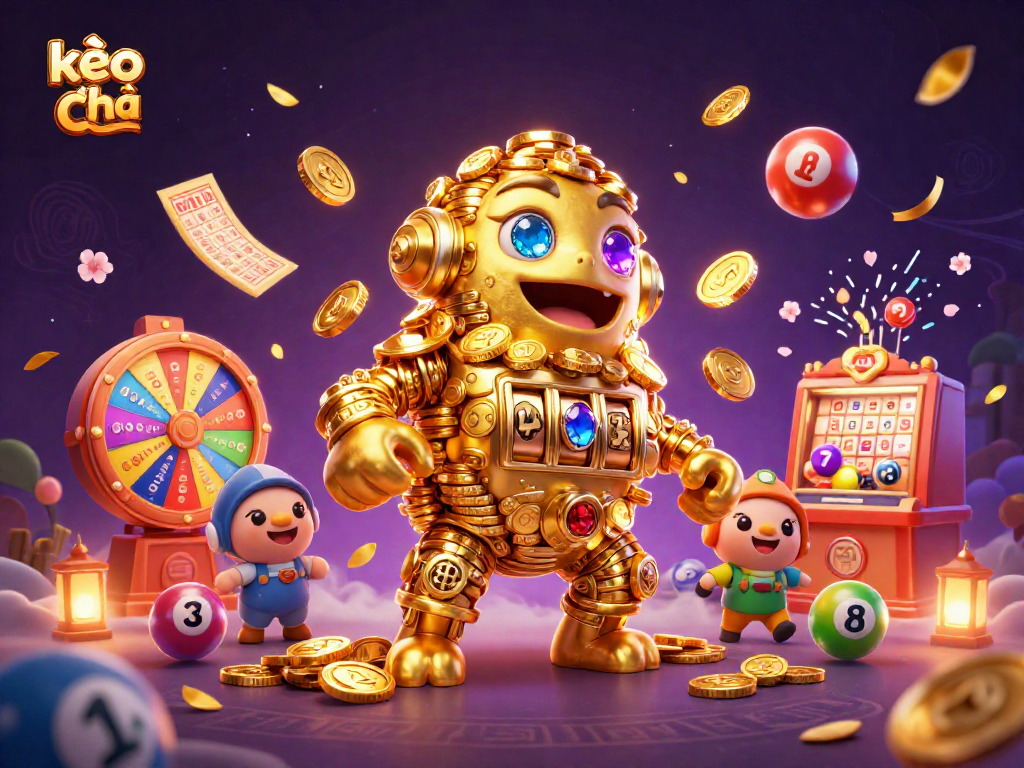 Engage with kèo nhà cái through dynamic lottery games featuring a golden golem and vibrant elements.