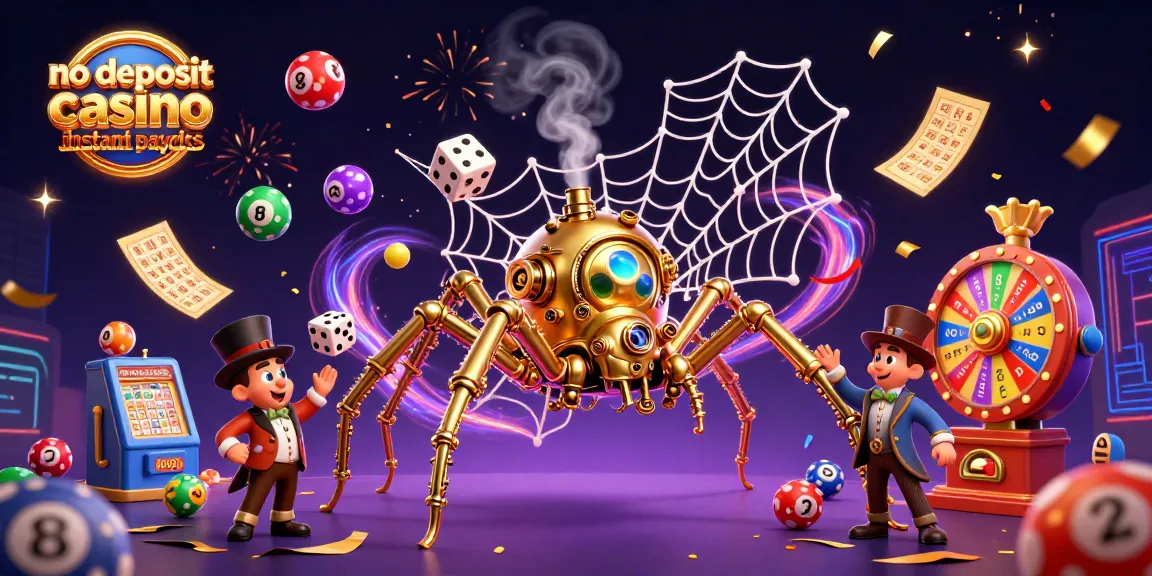 No deposit online casino instant payouts illustrated as a vibrant steampunk scene with lively characters and gaming elements.