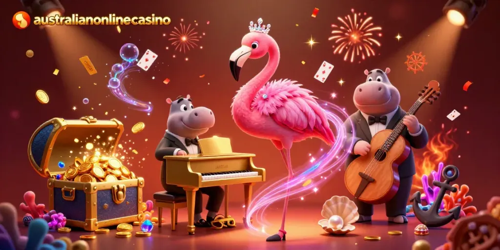 Play exciting games at australianonlinecasino with 3D characters, coins, and festive elements.