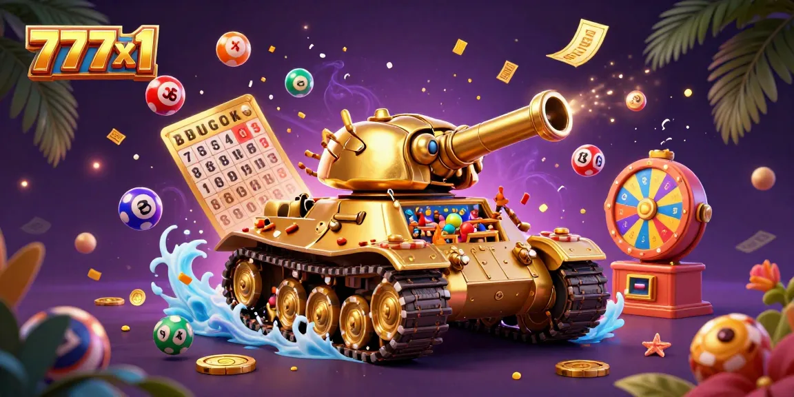 Experience thrilling casino action with 777x1's festive atmosphere featuring a golden tank bursting with games.