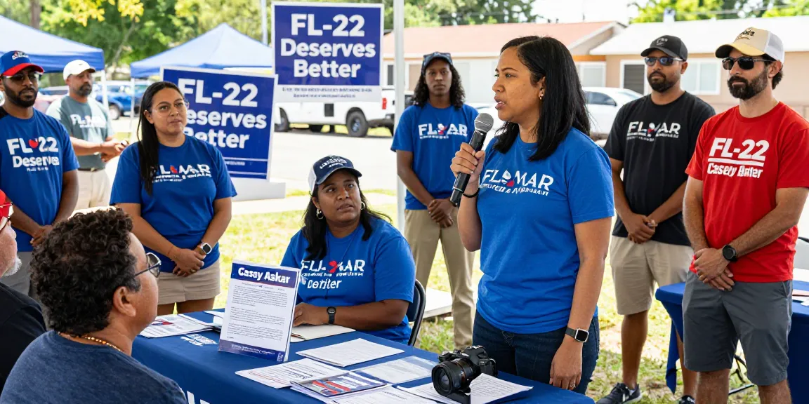 Casey Askar addressing community concerns about transparency during a political event.