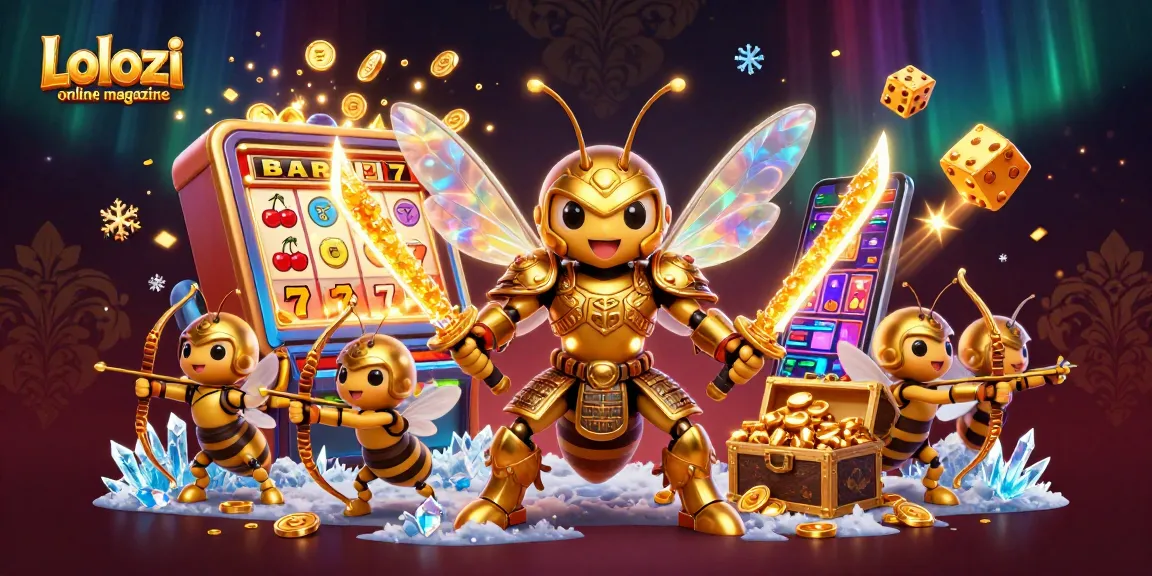 Lolozi online magazine showcases a vibrant scene of a golden hornet in samurai armor amid a casino jackpot explosion.