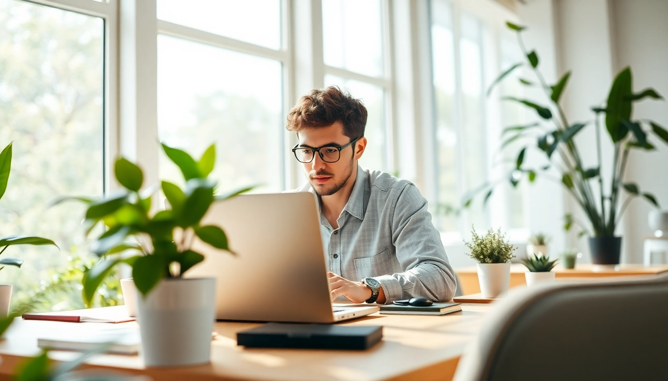 Achieve Peak Productivity with an individual focused in a bright, organized workspace.