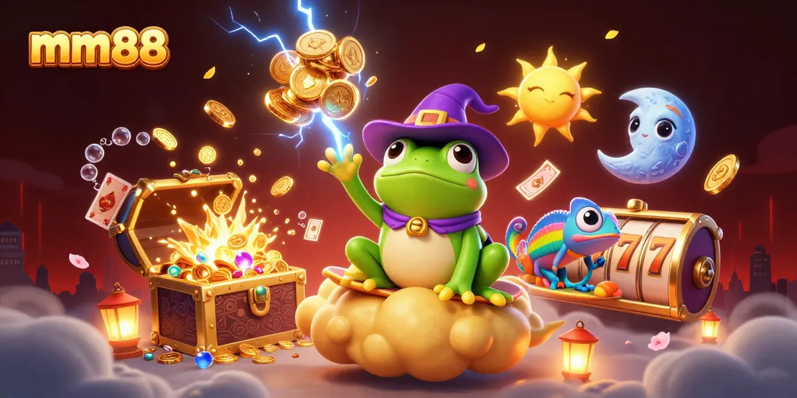 An engaging scene showcasing mm88's gaming experience with a storm of golden coins, vibrant characters, and casino elements.