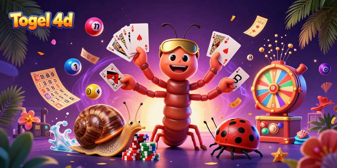 Engage with Togel 4d through a vibrant 3D illustration featuring dynamic lottery characters and elements.