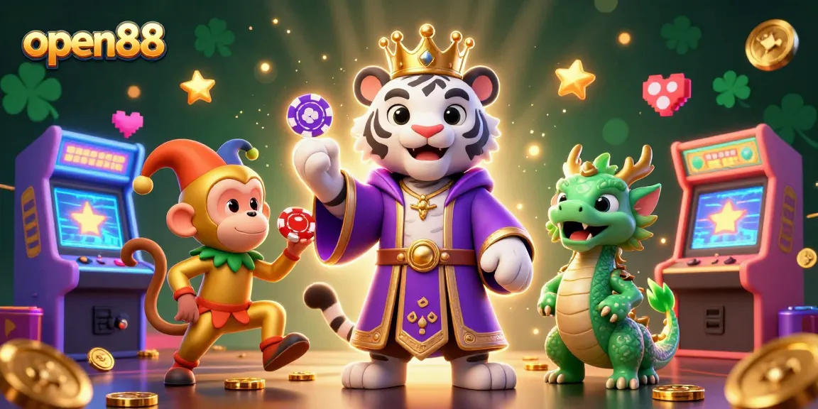 Engage in thrilling gameplay at open88 with the vibrant scene of a tiger and monkey at a casino.