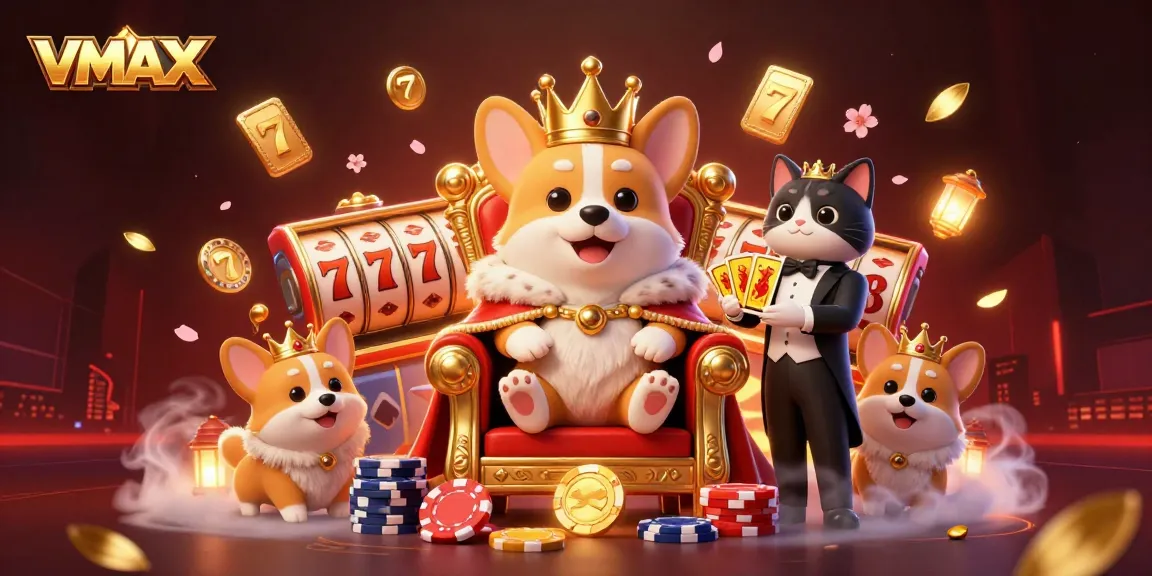 Experience thrilling slots and jackpots with VMAX in this vibrant 3D illustration.