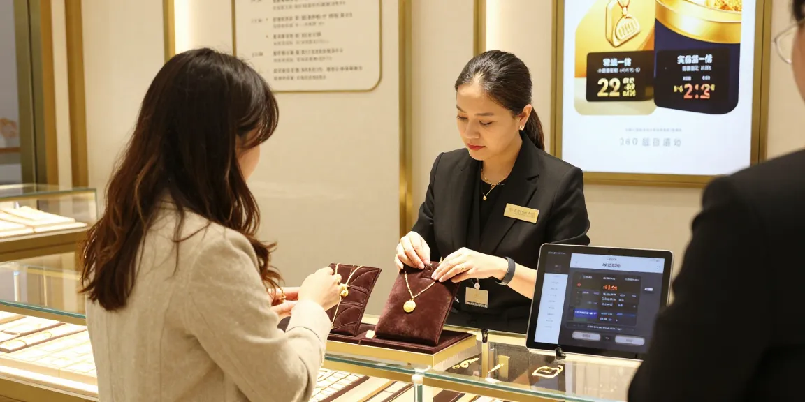 Engaging customer interaction at a gold jewelry shop, showcasing the mantra88 login interface for buyers.