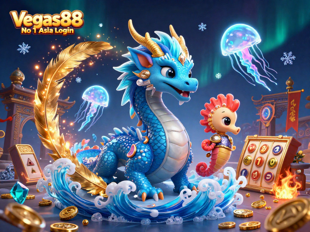 Engage with Vegas88 No 1 Asia Login's thrilling slot experience amidst magical creatures and vibrant casino elements.