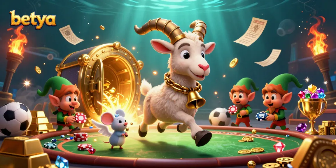 betya sports-themed casino scene with a Krampus goat and mischievous elf gremlins