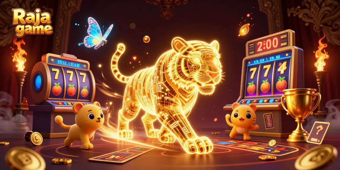 Engage in thrilling slot games with Raja game as golden tiger and neon friends light up the casino.