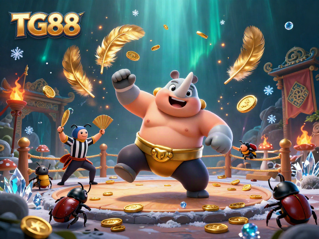 Engage in thrilling gameplay with TG88 as a monstrous beetle champion stomps coins in a vibrant casino.