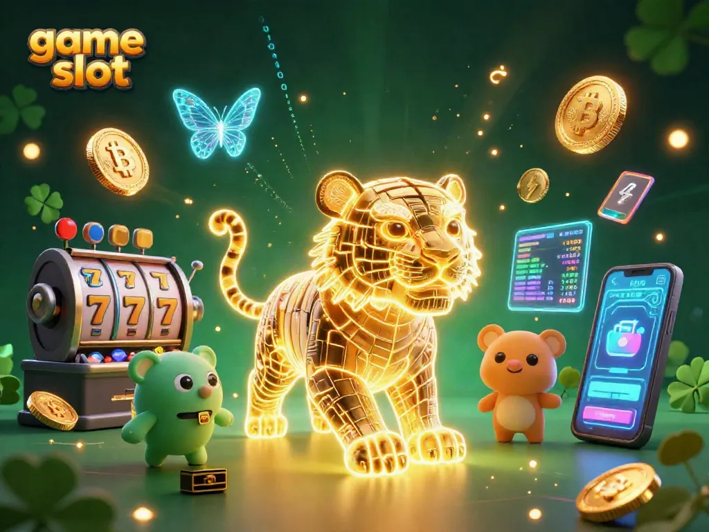 Experience thrilling gameplay with dynamic game slot elements in a vibrant digital casino scene.