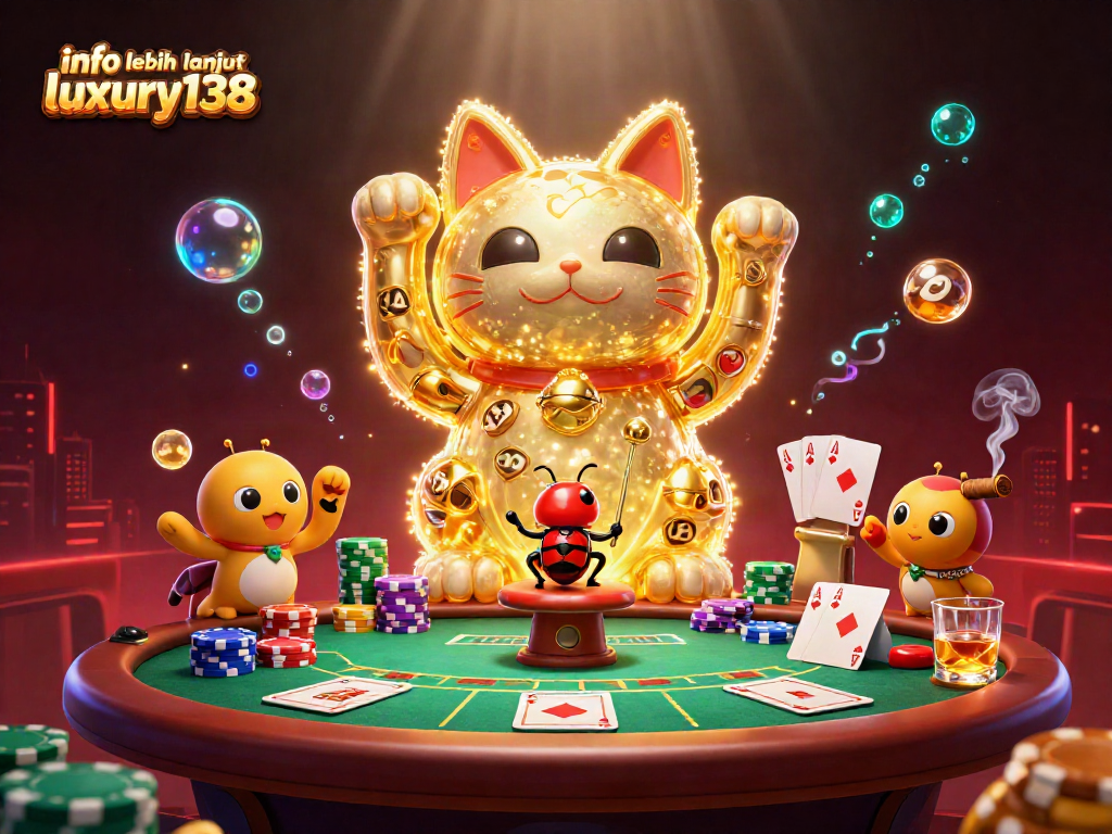 Informasi lebih lanjut luxury138 dengan kucing keberuntungan 3D dan simbol kasino yang memukau.