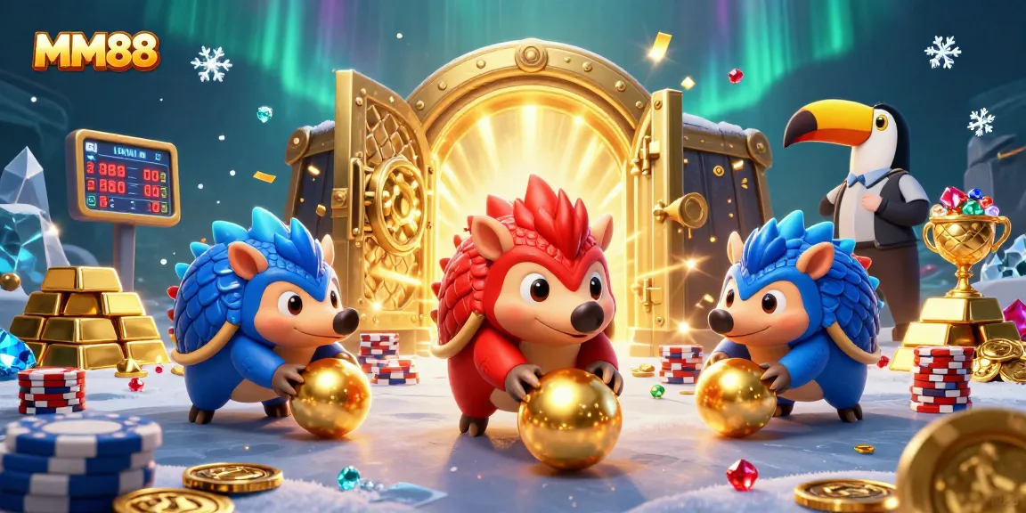 Experience the thrilling MM88 casino journey with vibrant pangolins rolling through poker chips.