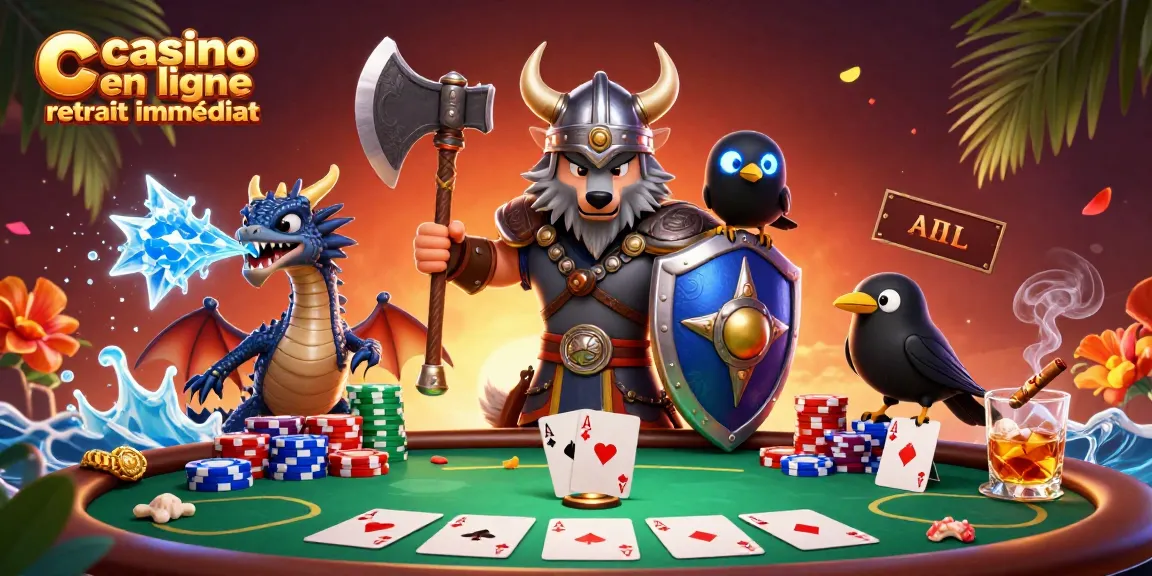 Pariez au casino en ligne retrait immédiat avec un guerrier loup et un dragon dans une scène dynamique.