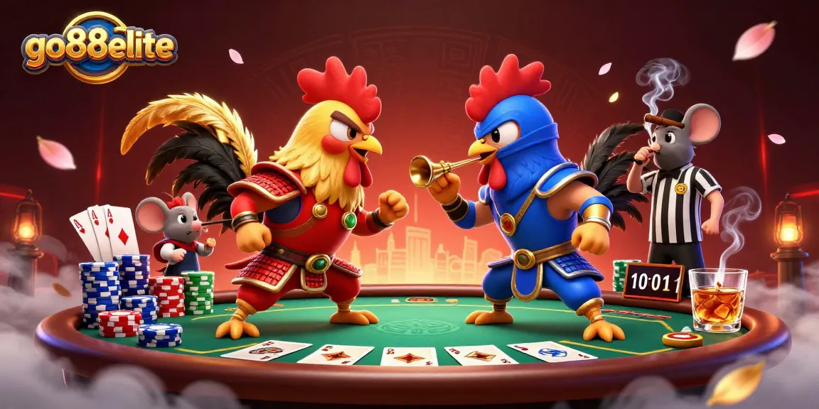 Witness twin roosters battle in the go88elite online casino's exhilarating showdown.