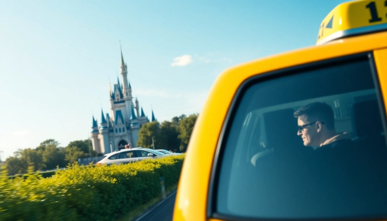 Taxi from charles de gaulle to disneyland paris driving towards the Disneyland castle.