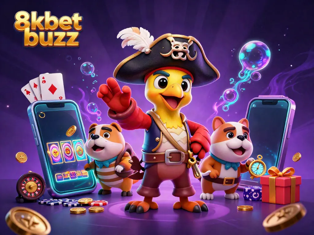 Engage with the exhilarating 8kbet buzz in a dynamic casino adventure, featuring iconic game elements.