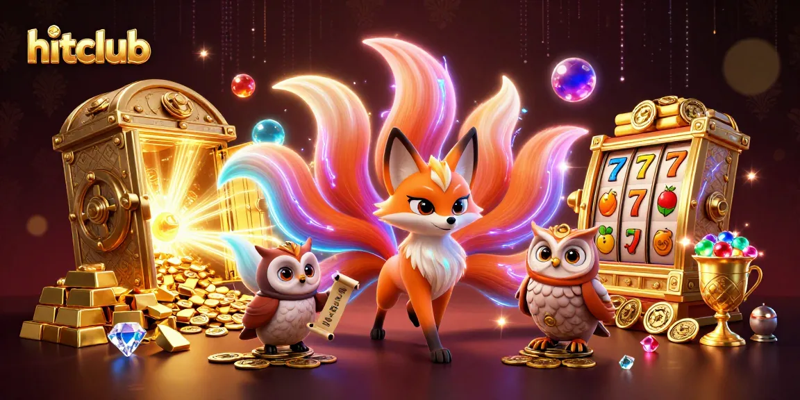 Experience hitclub's magical gaming with a colorful nine-tailed fox, owls, and sparkling treasures.