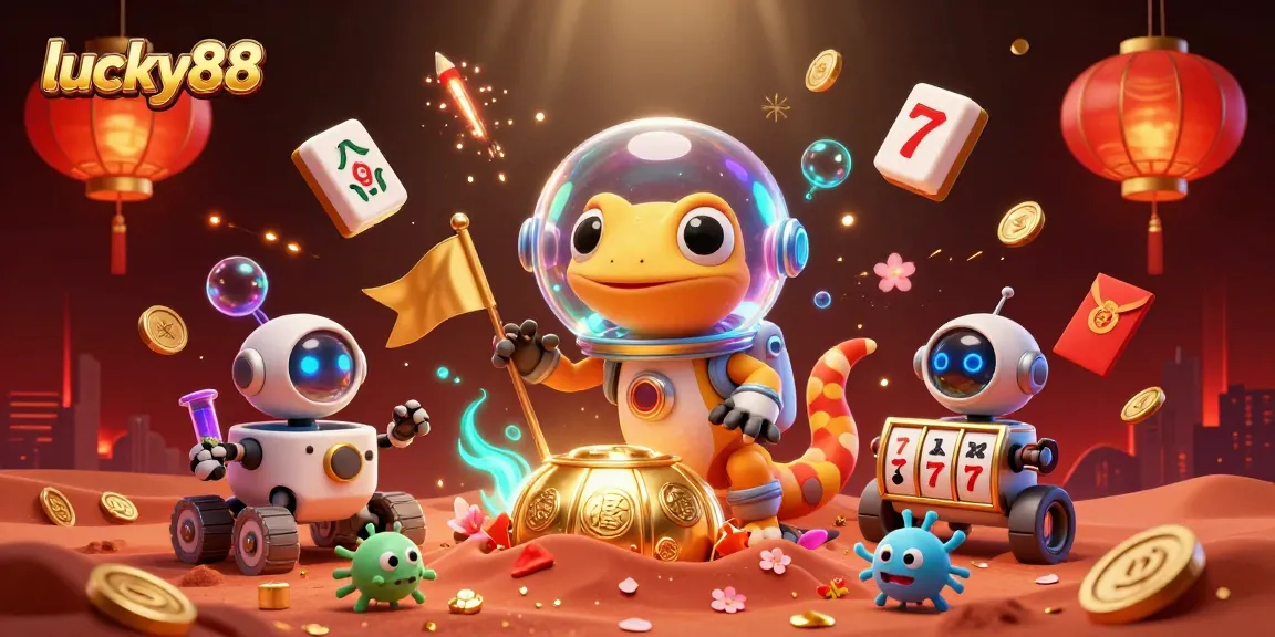 Experience the thrill of lucky88 with a Martian gecko uncovering a golden casino on Mars!