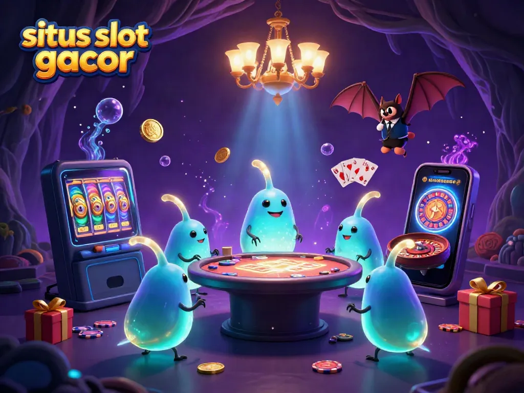 Menang di situs slot gacor dengan karakter kartun glowworm yang menyala dan dealer kelelawar di kasino.
