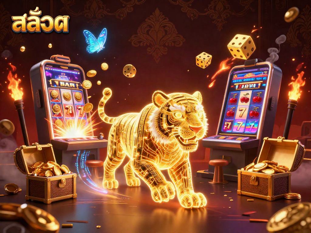 Engage with สล็อต gaming thrill as golden tiger and jackpot symbols enliven the casino scene.